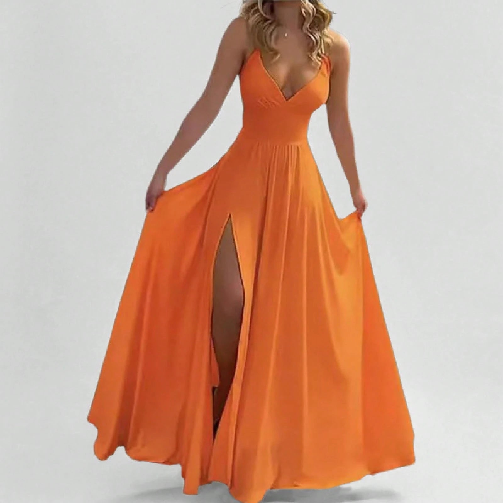 Spaghetti Strap Dress Fashion Sexy Split Solid Color Maxi Dress Women Elegant Side Slit Party Long Dress