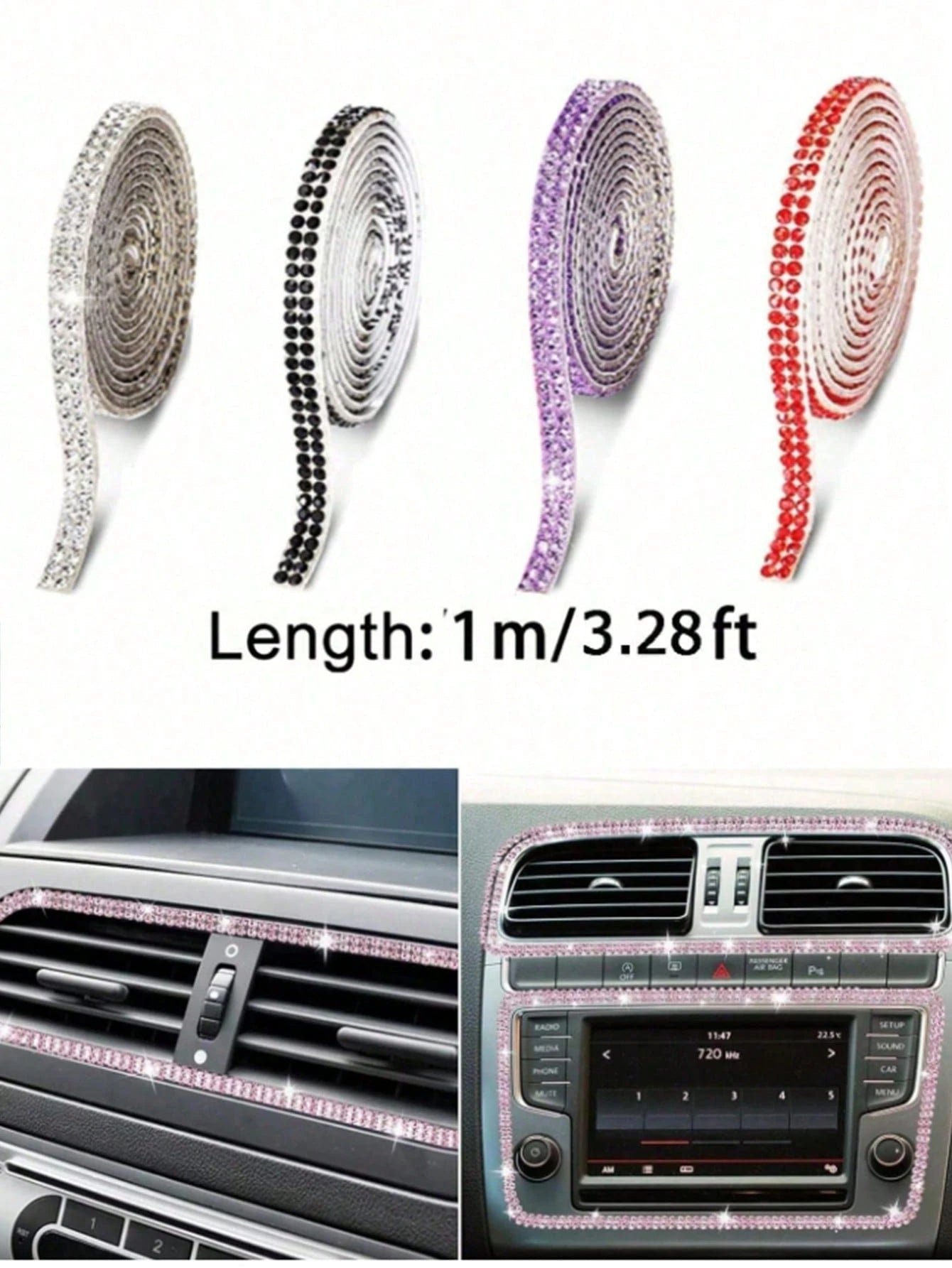 Sparkling 1-Meter Self-Adhesive Rhinestone Strip For Car Interior Party & Wedding Decor- PVC Crystal Bling Trim For Vehicle Dashboard, Door Handles Windows And Gift Boxes