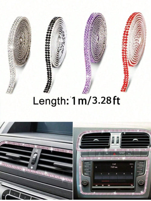 Sparkling 1-Meter Self-Adhesive Rhinestone Strip For Car Interior Party & Wedding Decor- PVC Crystal Bling Trim For Vehicle Dashboard, Door Handles Windows And Gift Boxes