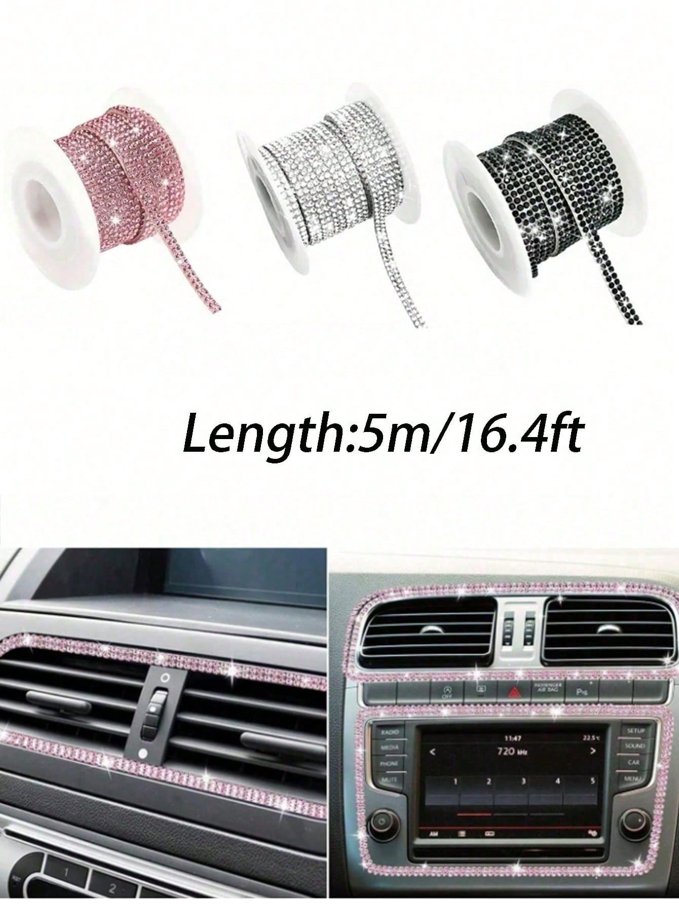 Sparkling 5-Meter Self-Adhesive Rhinestone Strip For Car Interior Party & Wedding Decor- PVC Crystal Bling Trim For Vehicle Dashboard, Door Handles Windows And Gift Boxes