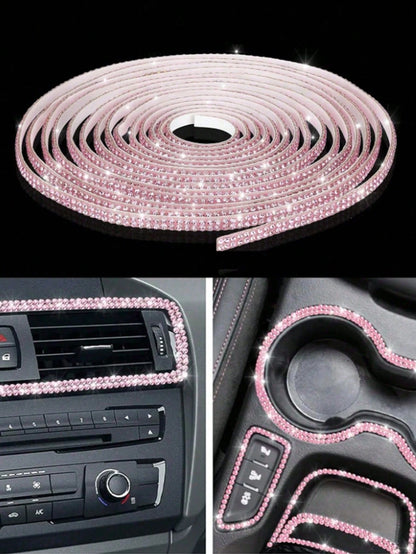 Sparkling 5-Meter Self-Adhesive Rhinestone Strip For Car Interior Party & Wedding Decor- PVC Crystal Bling Trim For Vehicle Dashboard, Door Handles Windows And Gift Boxes