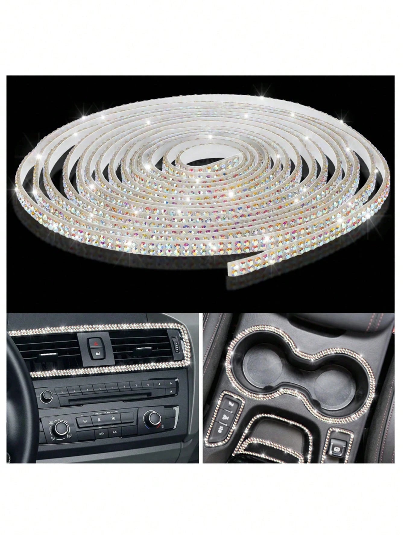 Sparkling 5-Meter Self-Adhesive Rhinestone Strip For Car Interior Party & Wedding Decor- PVC Crystal Bling Trim For Vehicle Dashboard, Door Handles Windows And Gift Boxes