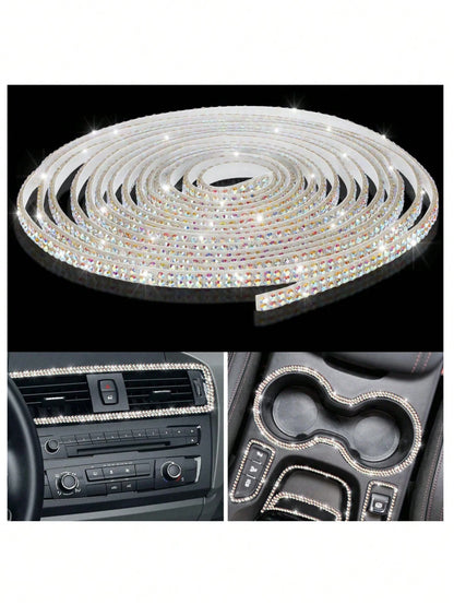 Sparkling 5-Meter Self-Adhesive Rhinestone Strip For Car Interior Party & Wedding Decor- PVC Crystal Bling Trim For Vehicle Dashboard, Door Handles Windows And Gift Boxes