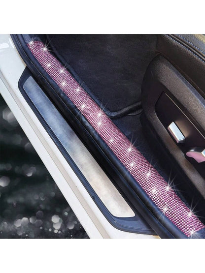 Sparkling Diamond Design Car Door Sill Protector Sticker, 1 Piece, For Car Door/Single Door
