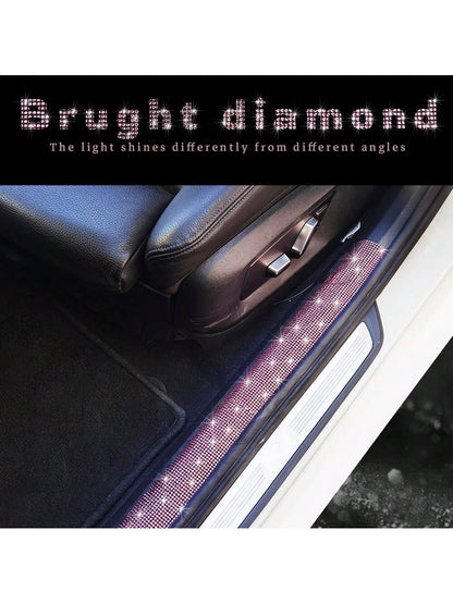 Sparkling Diamond Design Car Door Sill Protector Sticker, 1 Piece, For Car Door/Single Door