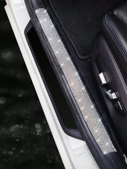 Sparkling Diamond Design Car Door Sill Protector Sticker, 1 Piece, For Car Door/Single Door