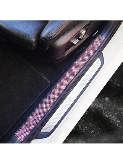 Sparkling Diamond Design Car Door Sill Protector Sticker, 1 Piece, For Car Door/Single Door