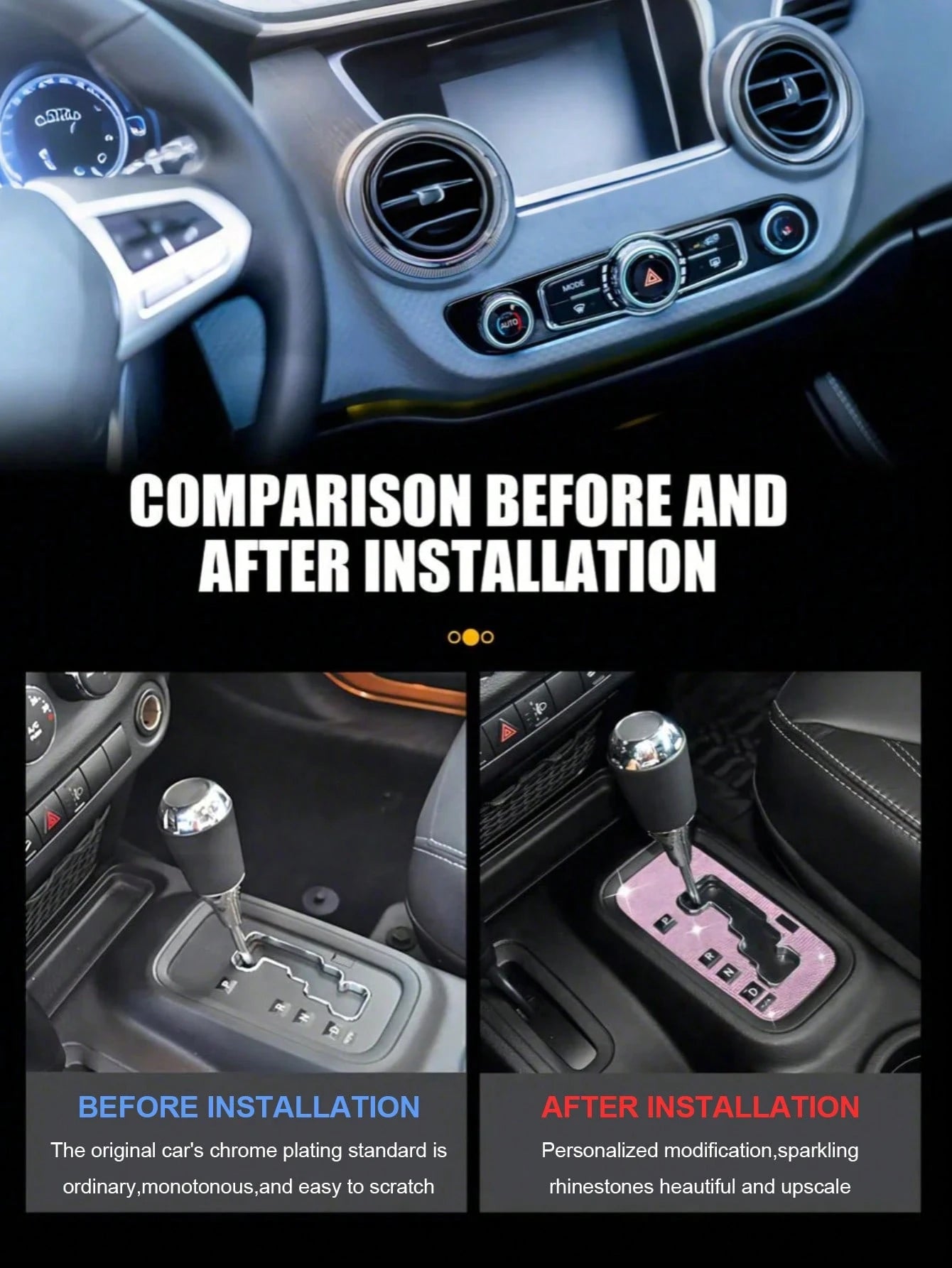 Sparkling Rhinestone Car Gear Shift Box Decorative Sticker Panel Cover, Sport Gear Shift Panel Trim Interior Decoration, Suitable For Styling Interior Female Car Accessories For, Family Gift