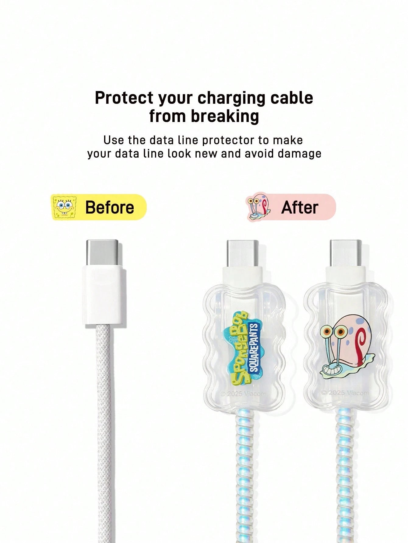 SpongeBob SquarePants| Data Cable Protective Cover, Compatible With IPhone Charger, Cartoon Pattern, 3 Pieces Charger Protector (Excluding Data Cable)