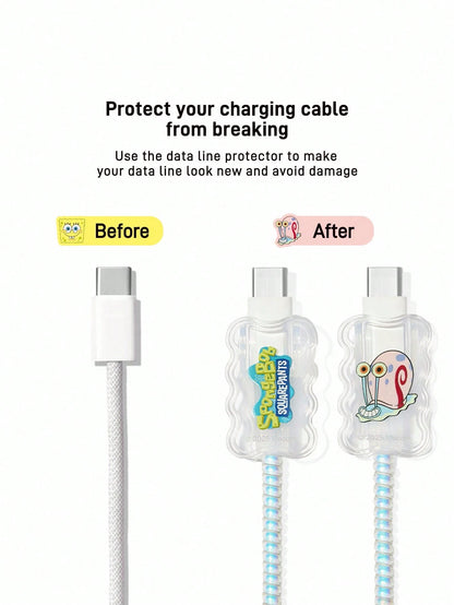 SpongeBob SquarePants| Data Cable Protective Cover, Compatible With IPhone Charger, Cartoon Pattern, 3 Pieces Charger Protector (Excluding Data Cable)