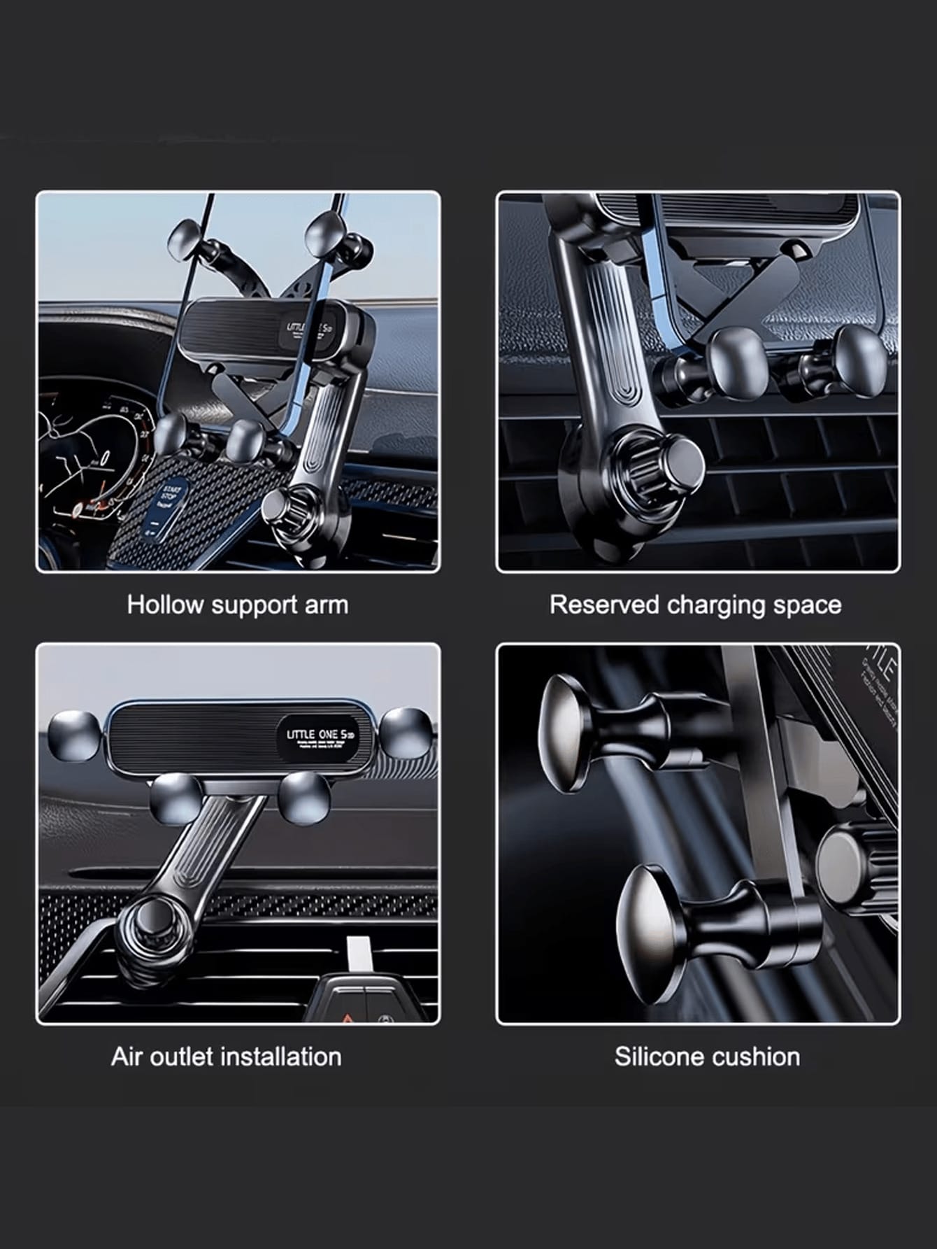 Stable Gravity-Lock Anti-Shake Design Car Phone Holder- Adjustable Air Vent Grip, Universal Car Air Vent Phone Holder