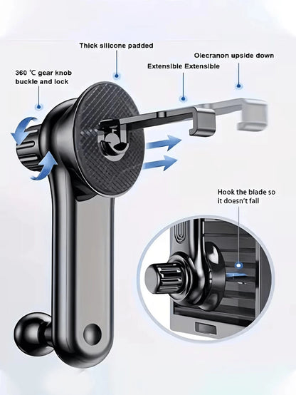 Stable Gravity-Lock Anti-Shake Design Car Phone Holder- Adjustable Air Vent Grip, Universal Car Air Vent Phone Holder