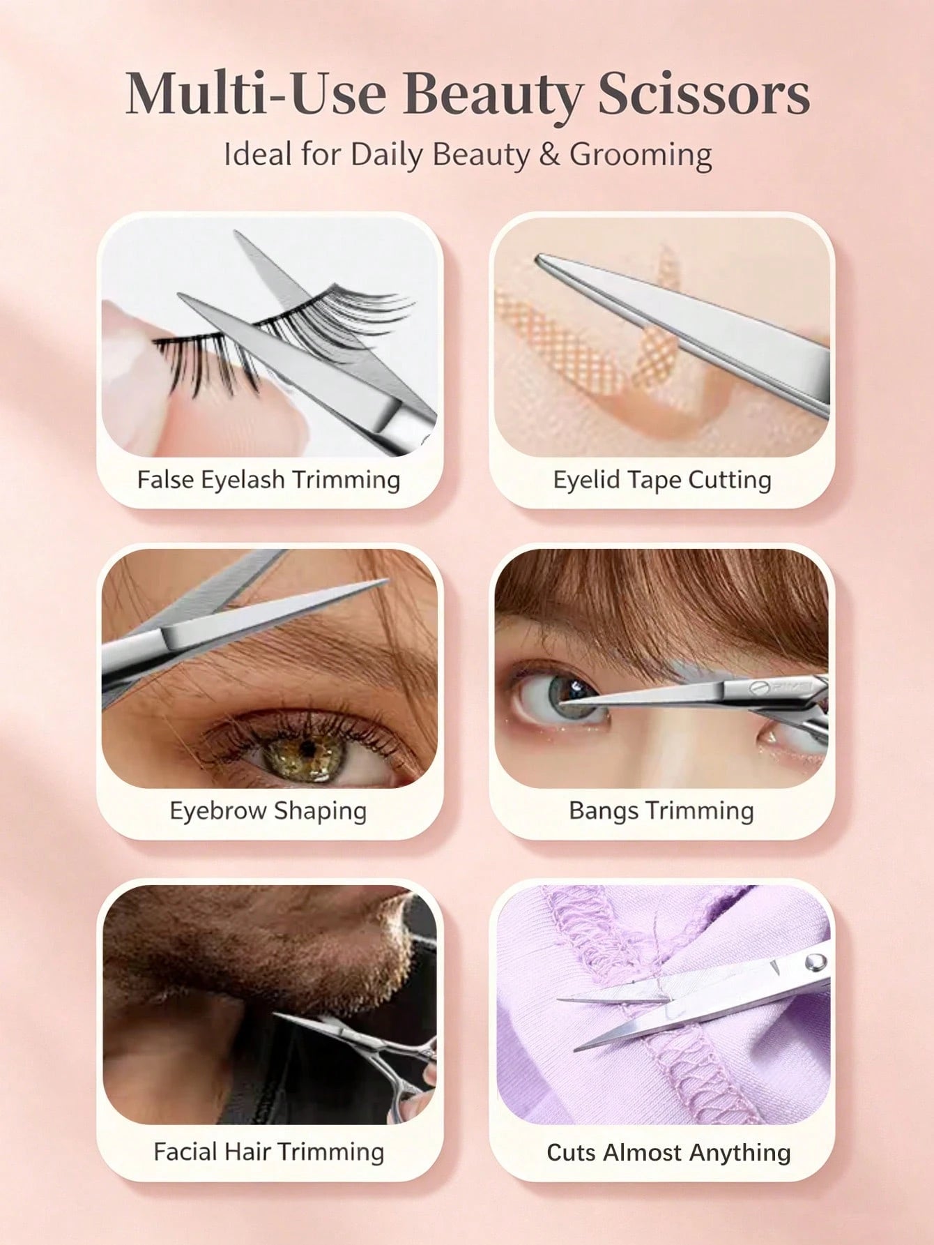 Stainless Steel Beauty Scissors, Professional Eyebrow And Eyelash Trimmer, Can Trim Nose Hair, Beard, Eyebrows, Facial Hair, Multi-Functional Makeup Tool, Portable For Home Use, Easy To Use, Vanity Es
