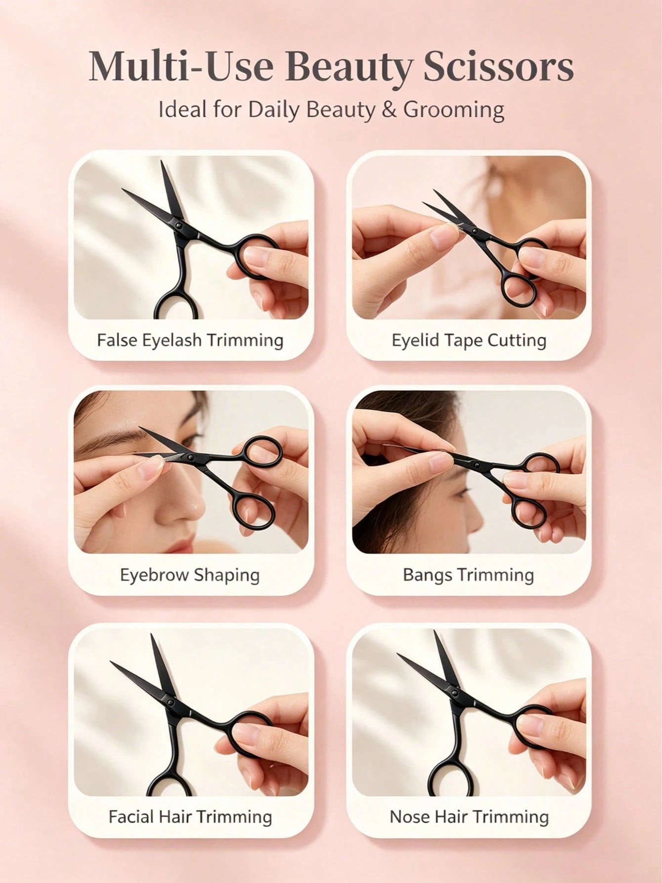 Stainless Steel Beauty Scissors, Professional Eyebrow And Eyelash Trimmer, Can Trim Nose Hair, Beard, Eyebrows, Facial Hair, Multi-Functional Makeup Tool, Portable For Home Use, Easy To Use, Vanity Es