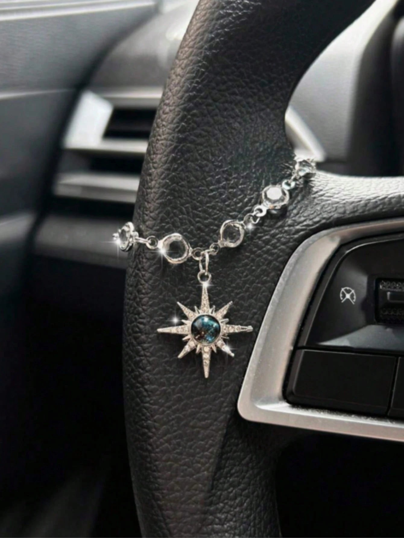 Starry Sky Sun Car Pendant, Rhinestone Sun Charm Vintage Alloy Decor For Car Steering Wheel