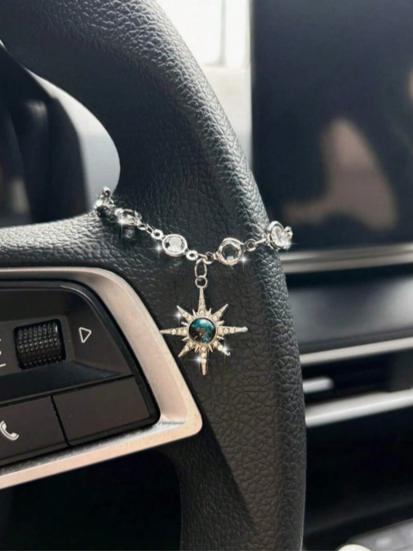 Starry Sky Sun Car Pendant, Rhinestone Sun Charm Vintage Alloy Decor For Car Steering Wheel