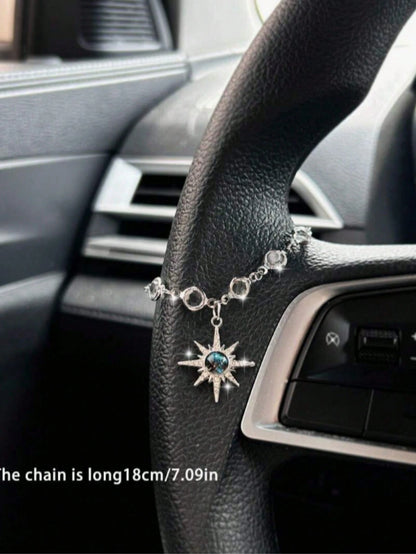Starry Sky Sun Car Pendant, Rhinestone Sun Charm Vintage Alloy Decor For Car Steering Wheel