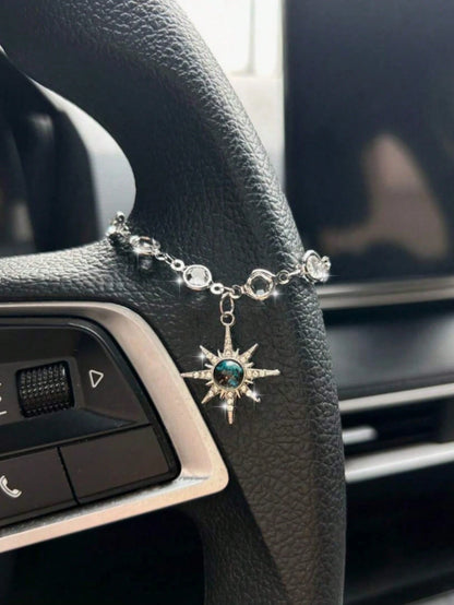 Starry Sky Sun Car Pendant, Rhinestone Sun Charm Vintage Alloy Decor For Car Steering Wheel