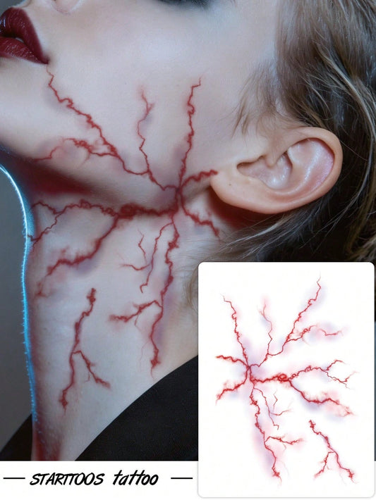 STARTTOOS 1pc Halloween Tie-Dye Radial Vein Pattern Makeup DIY Party Gift Music Festival Tattoo Sticker For Face, Shoulder, Neck, Collarbone, Waterproof