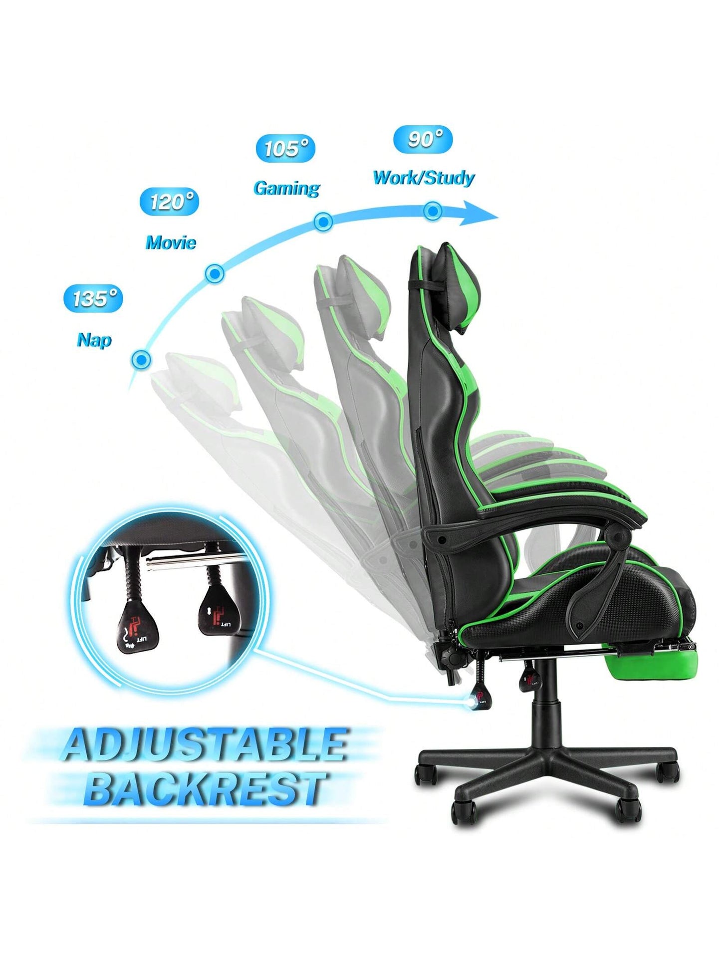 STGaming Gaming Chair With Footrest And Lumbar Support, Ergonomic Game Chair Height Adjustable Racing Gaming Chair With Headrest