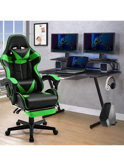 STGaming Gaming Chair With Footrest And Lumbar Support, Ergonomic Game Chair Height Adjustable Racing Gaming Chair With Headrest