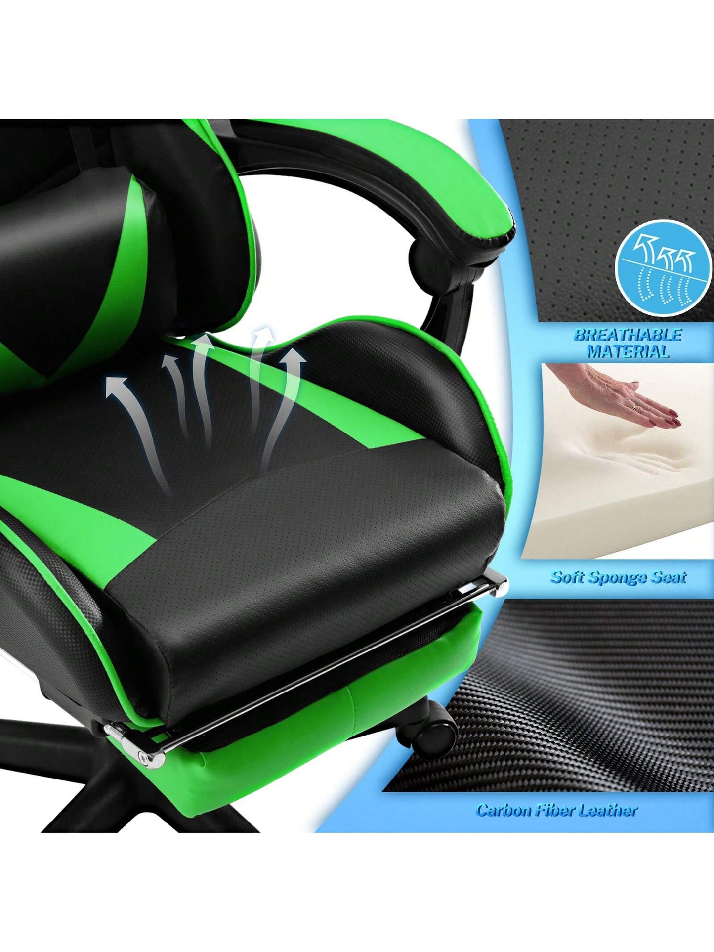 STGaming Gaming Chair With Footrest And Lumbar Support, Ergonomic Game Chair Height Adjustable Racing Gaming Chair With Headrest