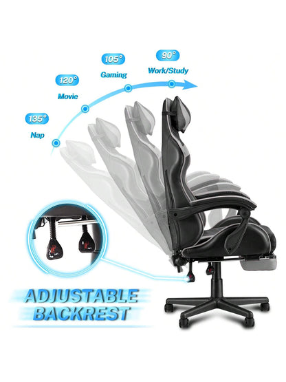 STGaming Gaming Chair With Footrest And Lumbar Support, Ergonomic Game Chair Height Adjustable Racing Gaming Chair With Headrest
