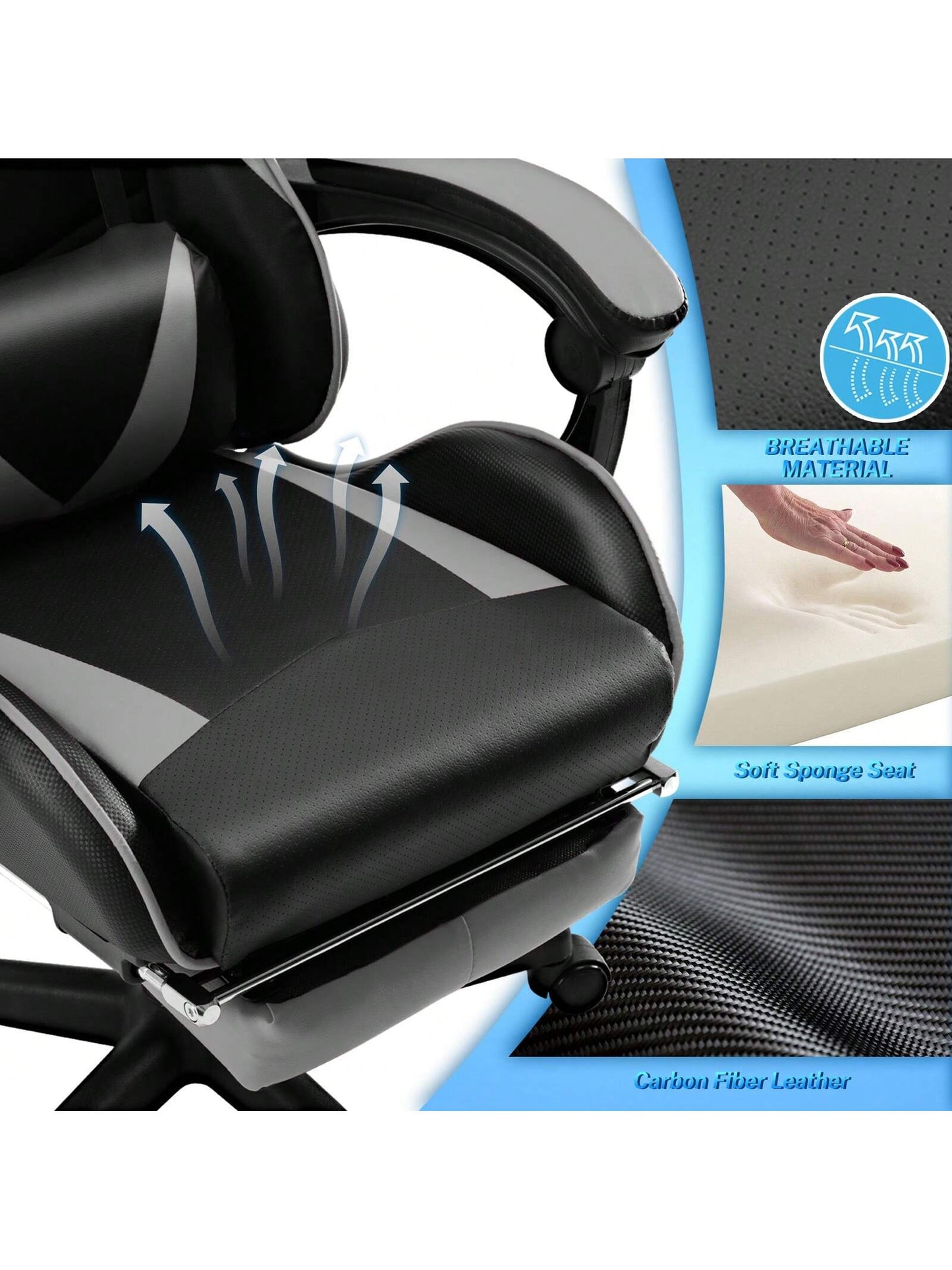 STGaming Gaming Chair With Footrest And Lumbar Support, Ergonomic Game Chair Height Adjustable Racing Gaming Chair With Headrest