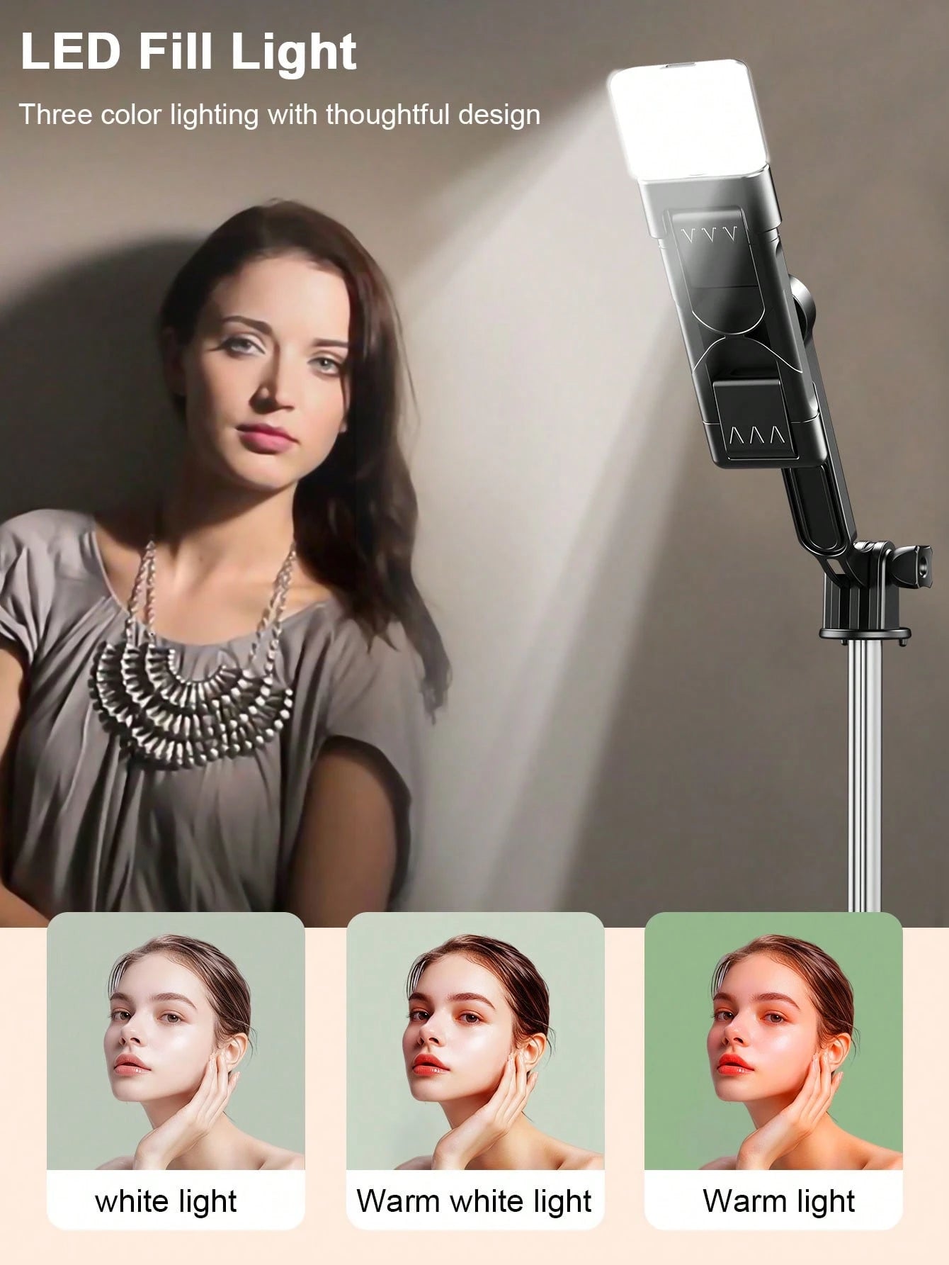 STICKMAG 100cm Wireless Bluetooth Selfie Stick Tripod With LED 3-Speed Adjustable Beauty Light, 360° Rotating Stainless Steel Anti-Shake, Suitable For Smartphones
