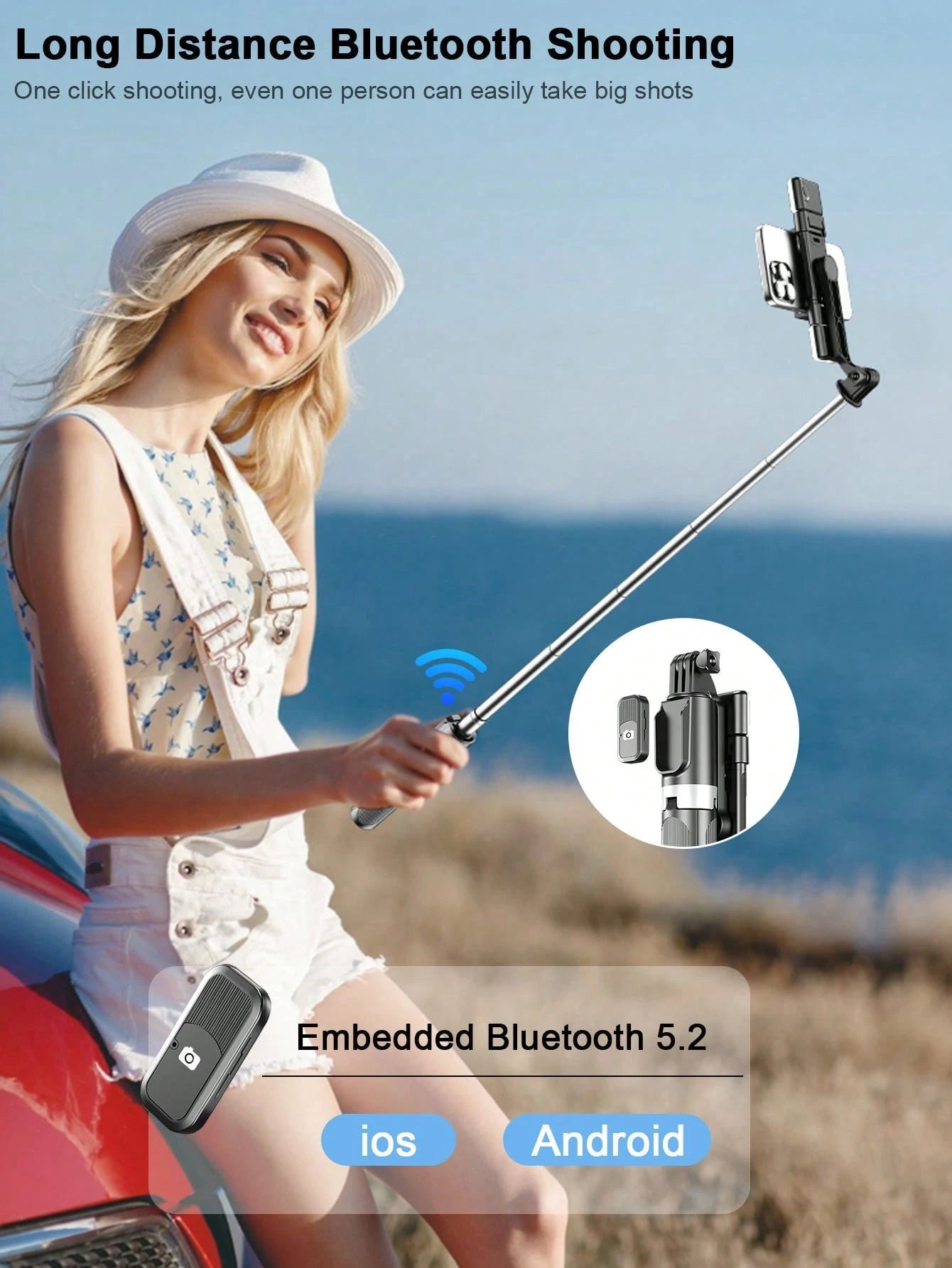 STICKMAG 100cm Wireless Bluetooth Selfie Stick Tripod With LED 3-Speed Adjustable Beauty Light, 360° Rotating Stainless Steel Anti-Shake, Suitable For Smartphones