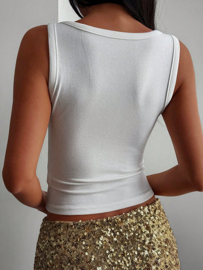 Strévra Autumn/Winter New Heavy Rhinestone Embellished Fitted Women's Vest