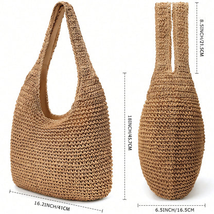 Straw Beach Bag For Women,Straw Woven Bag,Large Capacity Summer Bag,For Beach Travel,Outings,Dates,Shopping,Daily Use,Gifts,Vacation Essentials