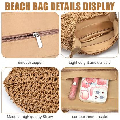 Straw Beach Bag For Women,Straw Woven Bag,Large Capacity Summer Bag,For Beach Travel,Outings,Dates,Shopping,Daily Use,Gifts,Vacation Essentials