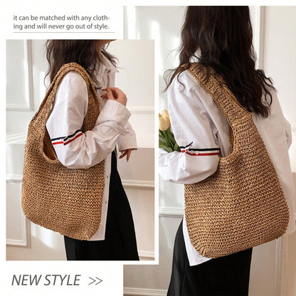 Straw Beach Bag For Women,Straw Woven Bag,Large Capacity Summer Bag,For Beach Travel,Outings,Dates,Shopping,Daily Use,Gifts,Vacation Essentials