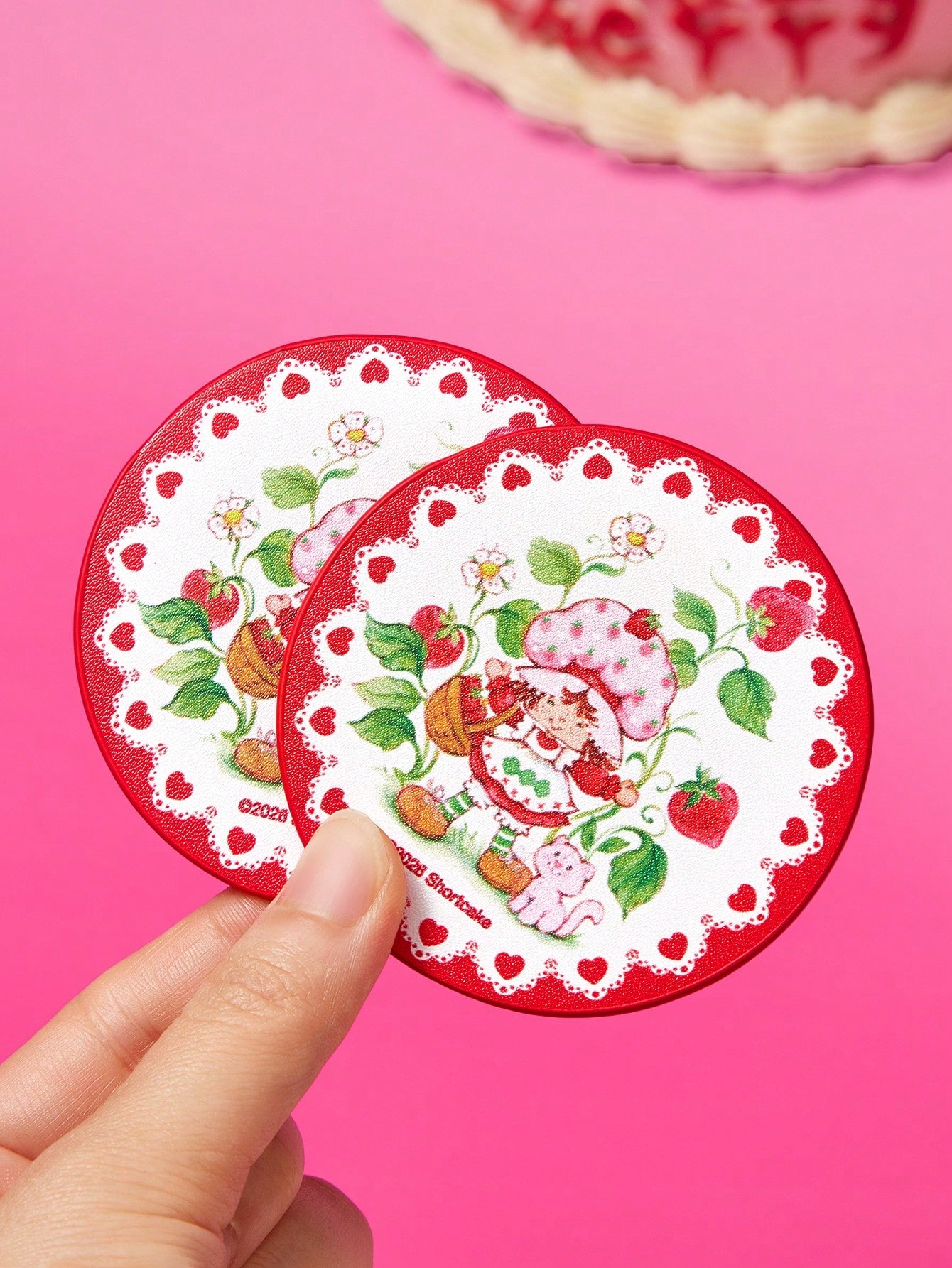 Strawberry Shortcake X Cute Cartoon Character Printed Car Coaster, 1/2-Piece Non-Slip Cup Holder Mat For Automotive Interior,Strawberry