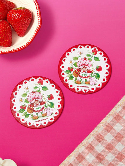 Strawberry Shortcake X Cute Cartoon Character Printed Car Coaster, 1/2-Piece Non-Slip Cup Holder Mat For Automotive Interior,Strawberry