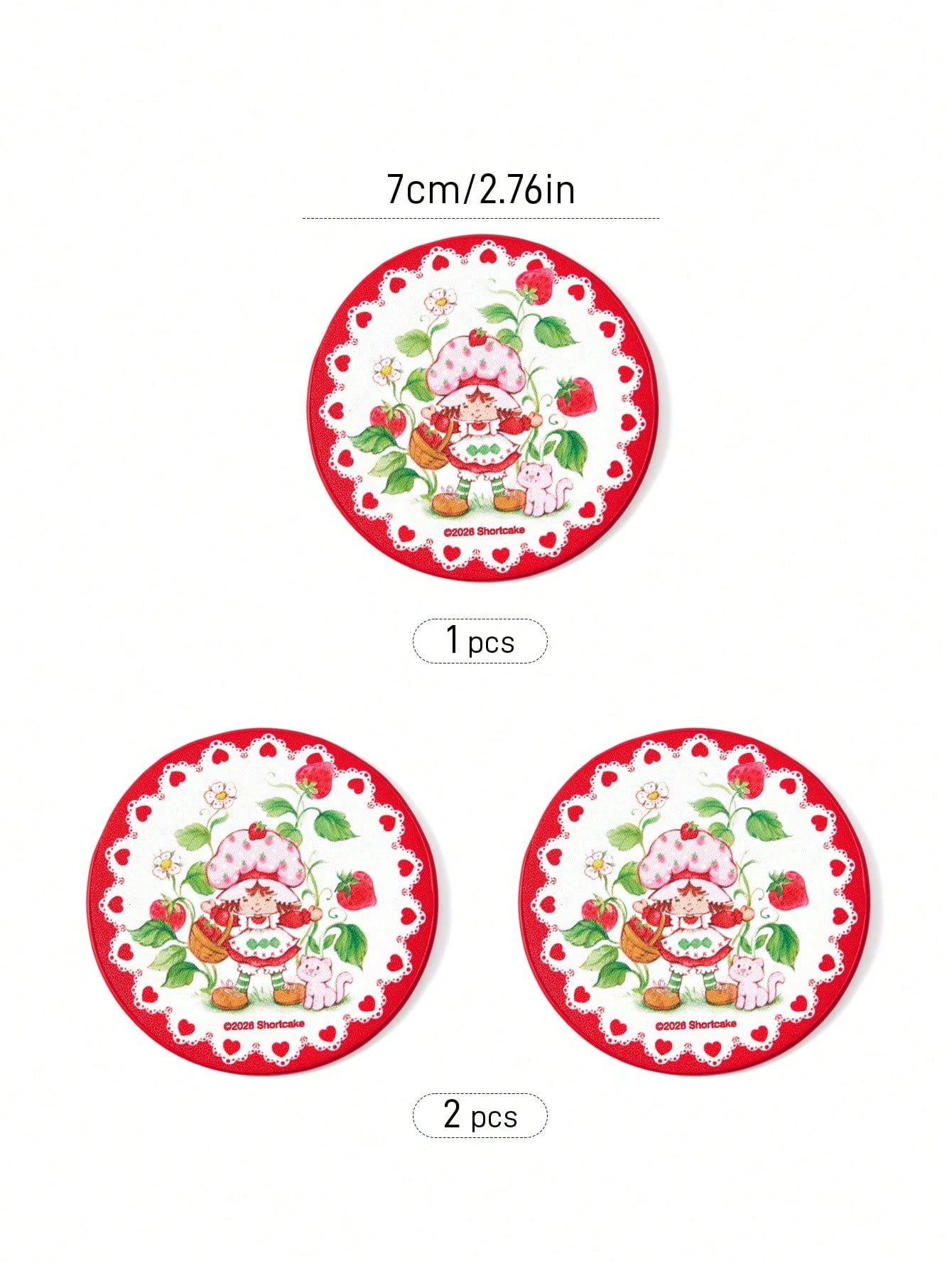 Strawberry Shortcake X Cute Cartoon Character Printed Car Coaster, 1/2-Piece Non-Slip Cup Holder Mat For Automotive Interior,Strawberry
