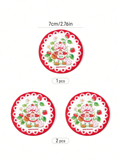 Strawberry Shortcake X Cute Cartoon Character Printed Car Coaster, 1/2-Piece Non-Slip Cup Holder Mat For Automotive Interior,Strawberry