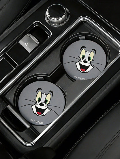 Strawberry Shortcake X Cute Cartoon Character Printed Car Coaster, 1/2-Piece Non-Slip Cup Holder Mat For Automotive Interior,Strawberry