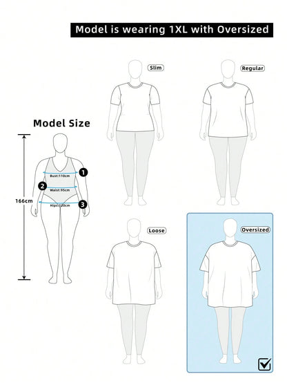 Strawberry Shortcake X Plus Size Letter & Striped Print Contrast Trim V-Neck Short Sleeve T-Shirt