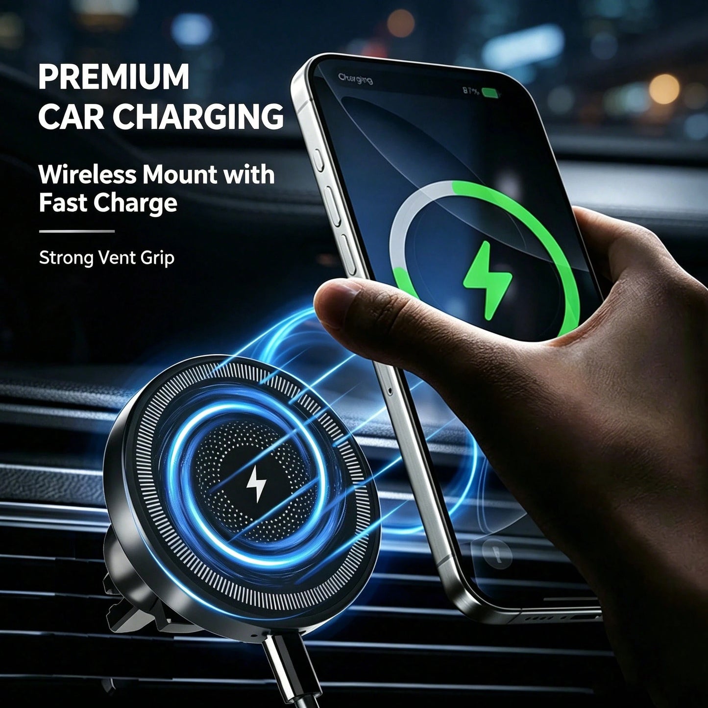 Strong Magnet Air Vent Car Wireless Charger 15W Fast Charge Anti-Shake Phone Holder For IPhone Galaxy Car Interior Accessories