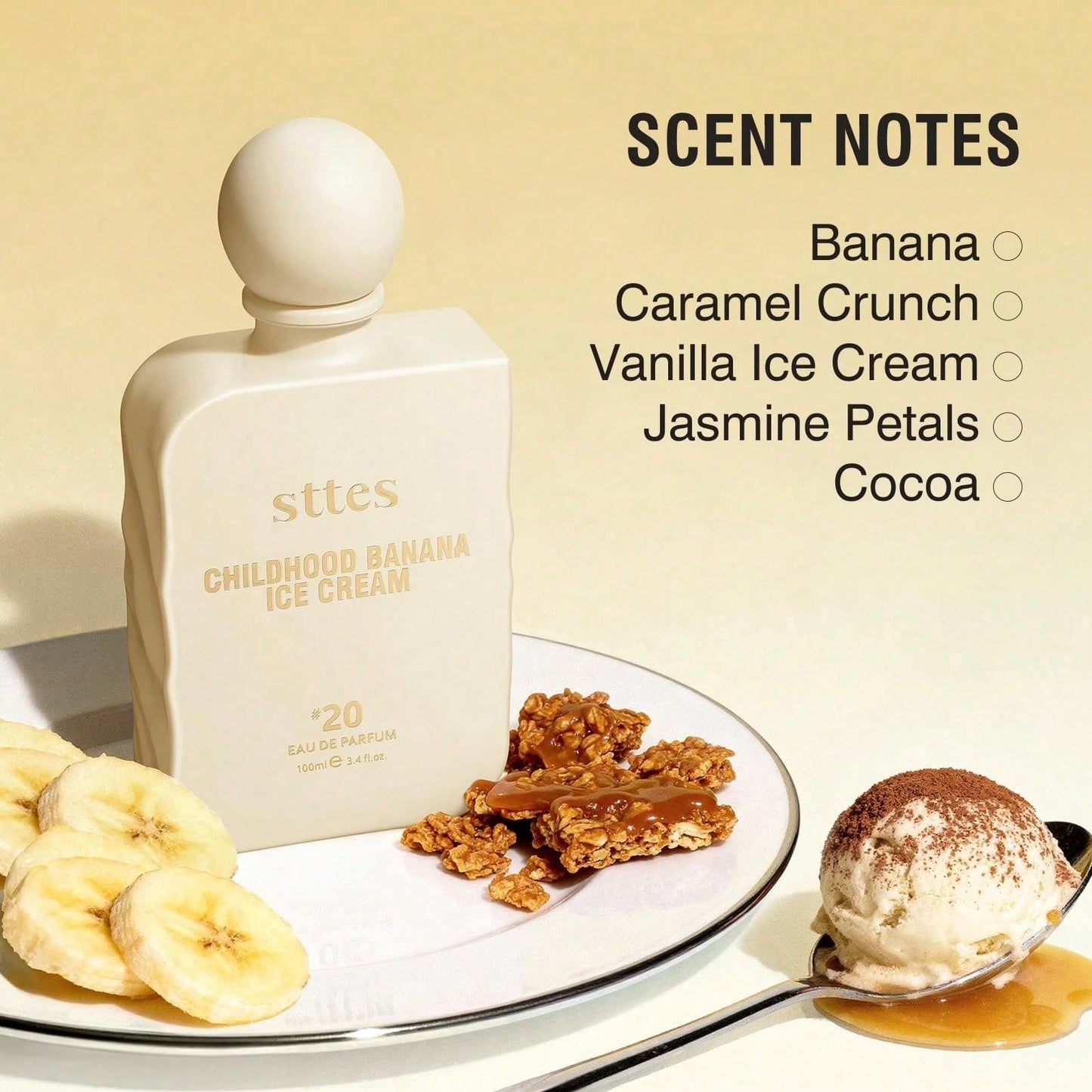 Sttes Childhood Banana Ice Cream No.20 EDP Perfume 100ml, Unisex Sweet Gourmand Fragrance, Long Lasting Vanilla Banana Scent, Perfect Birthday Holiday Gift For Women Men