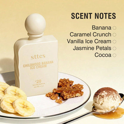 Sttes Childhood Banana Ice Cream No.20 EDP Perfume 100ml, Unisex Sweet Gourmand Fragrance, Long Lasting Vanilla Banana Scent, Perfect Birthday Holiday Gift For Women Men
