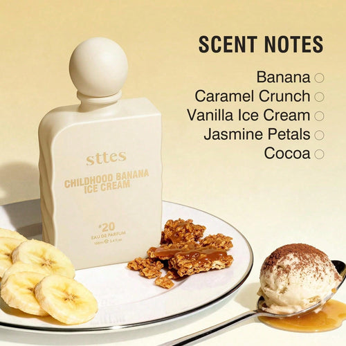 Sttes Childhood Banana Ice Cream No.20 EDP Perfume 100ml, Unisex Sweet Gourmand Fragrance, Long Lasting Vanilla Banana Scent, Perfect Birthday Holiday Gift For Women Men