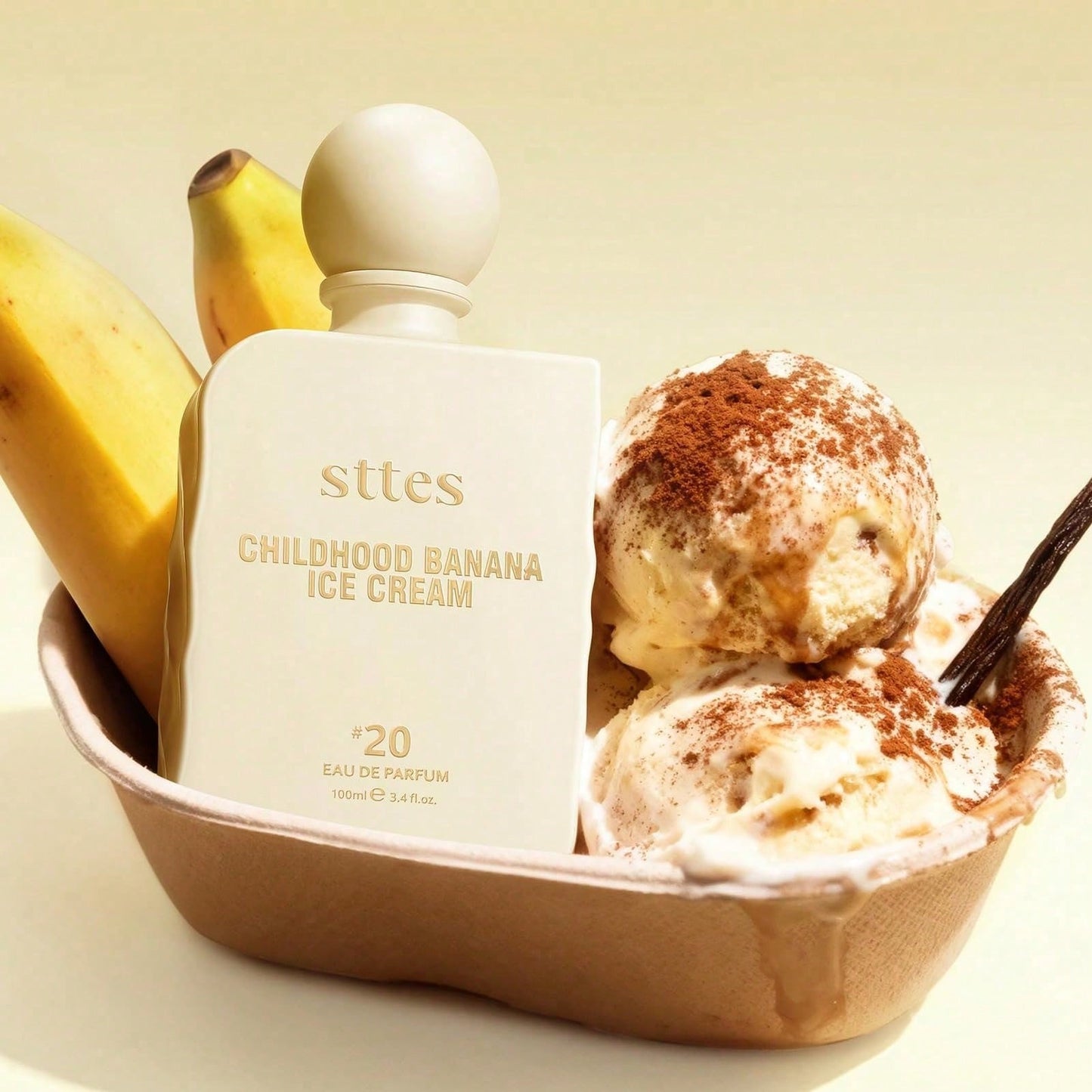 Sttes Childhood Banana Ice Cream No.20 EDP Perfume 100ml, Unisex Sweet Gourmand Fragrance, Long Lasting Vanilla Banana Scent, Perfect Birthday Holiday Gift For Women Men