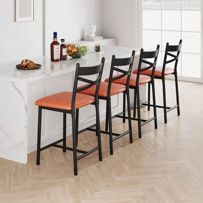 Studyset 26" Counter Height Bar Stools Set Of 4, Upholstered Bar Chairs With Back, Thick Cushion, Modern Counter Height Barstools For Kitchen Island, Apartment Counter, Dining Room Bar