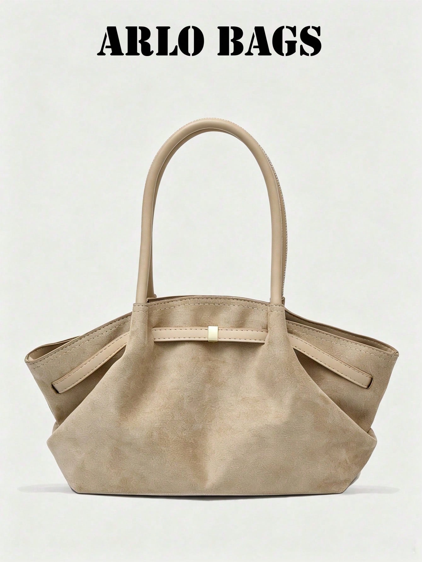Stylish Suede Tote Bag With Contrasting PU Handles, Gold Square Metal Buckle, Soft And Spacious Design, Perfect For Everyday Commuting.