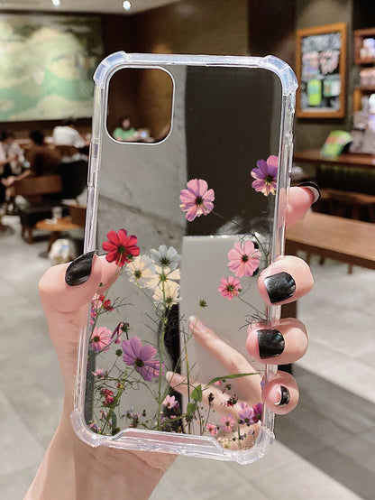 Summer 1pc Multicolor Acrylic Plated Mirror Phone Case With Flower Pattern, Compatible With Iphone Waterproof Shockproof Anti-Fall Scratch Resistant