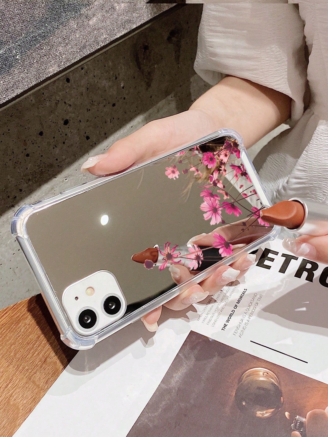 Summer 1pc Multicolor Acrylic Plated Mirror Phone Case With Flower Pattern, Compatible With Iphone Waterproof Shockproof Anti-Fall Scratch Resistant