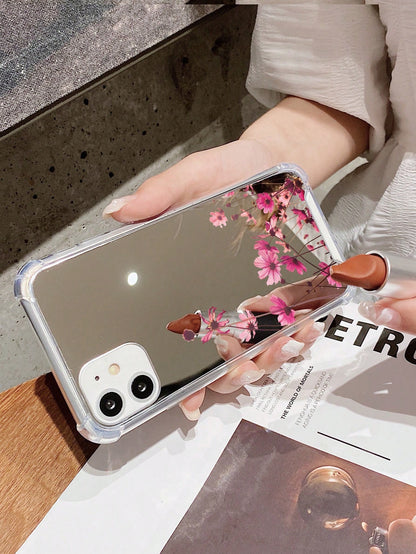 Summer 1pc Multicolor Acrylic Plated Mirror Phone Case With Flower Pattern, Compatible With Iphone Waterproof Shockproof Anti-Fall Scratch Resistant